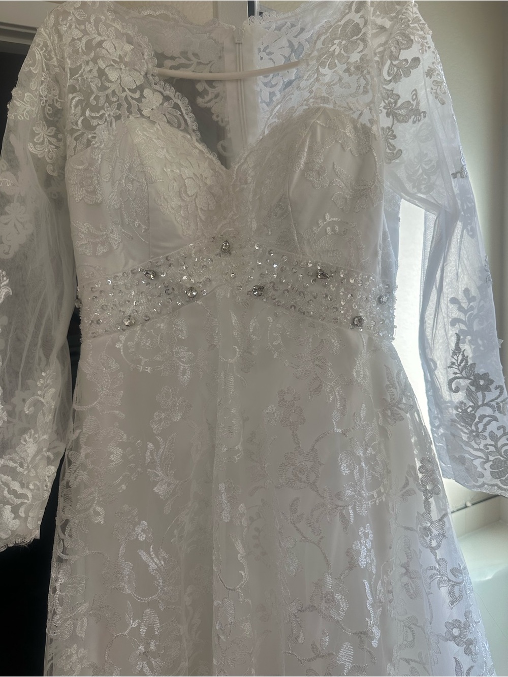 Long Sleeve Lace A-Line Wedding Gown in Ivory - Picture 5 of 8